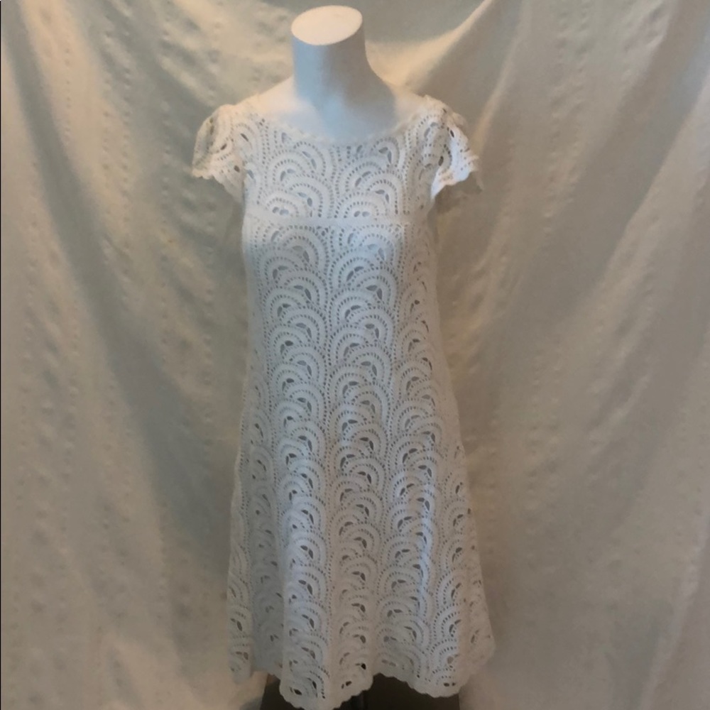 INC White Chrochet Dress Sz S.
